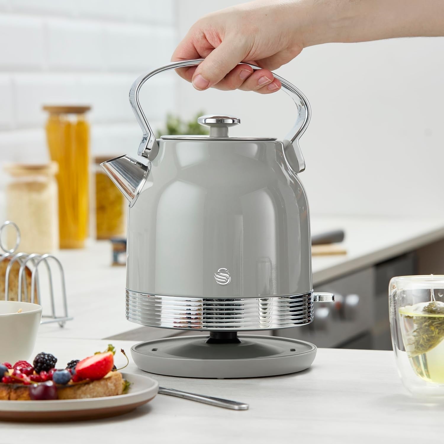 3pc Retro Grey Kitchen Set 20L Microwave 1.7L Kettle Toaster