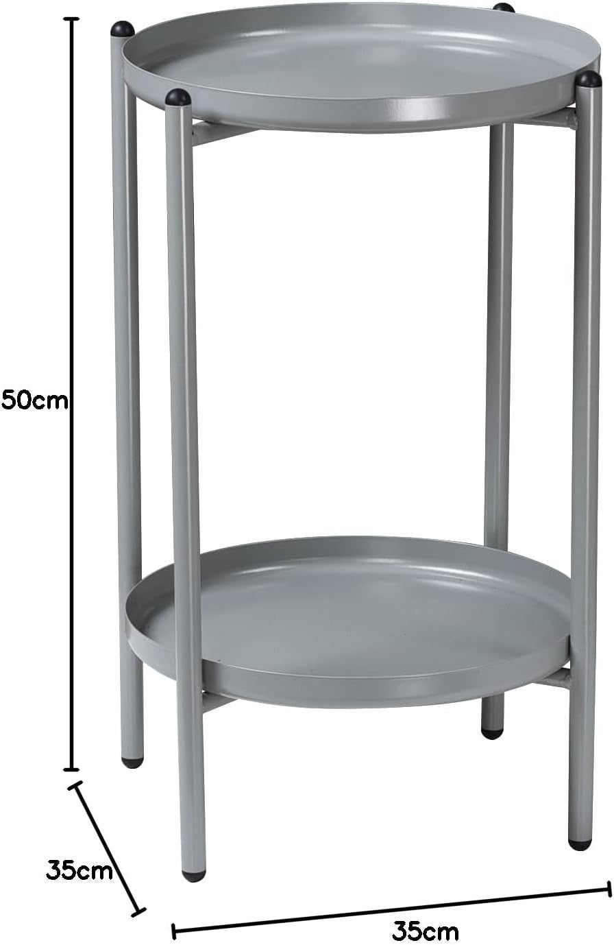 2-Tier Round Metal Side Table 50cm High – Sturdy Shelf, Multi-Room Use Grey