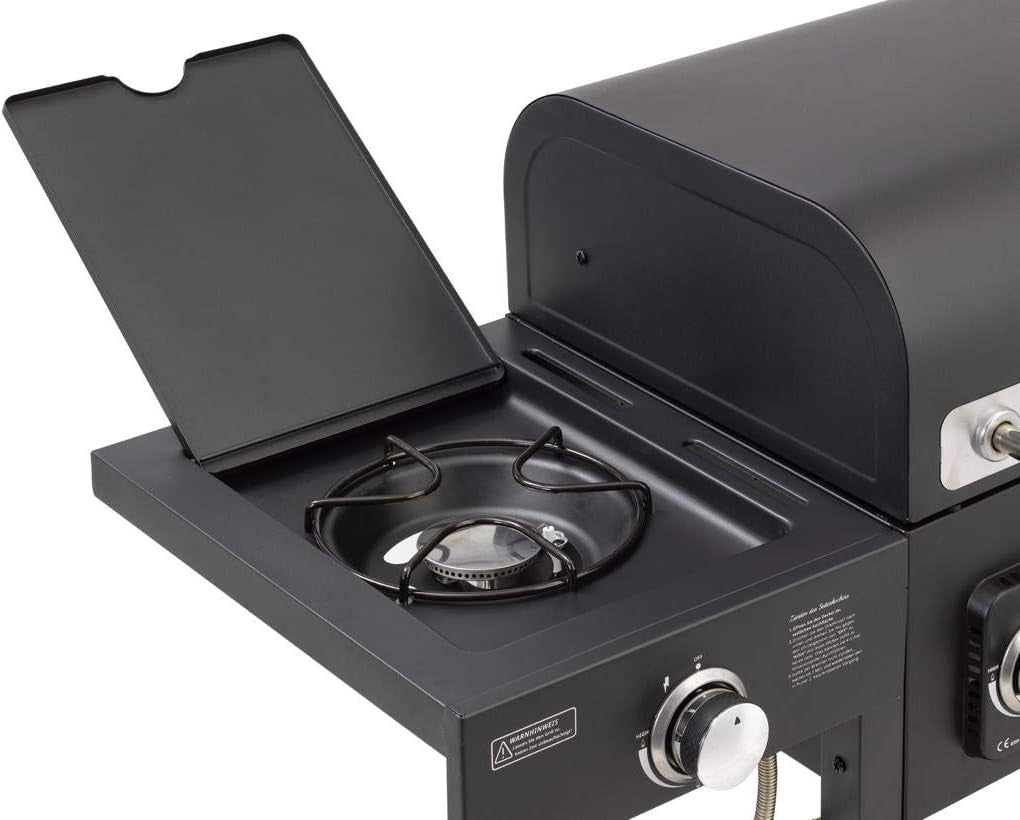 Dual Fuel Gas & Charcoal BBQ Grill with Side Burner & Thermometer – 4 Burner