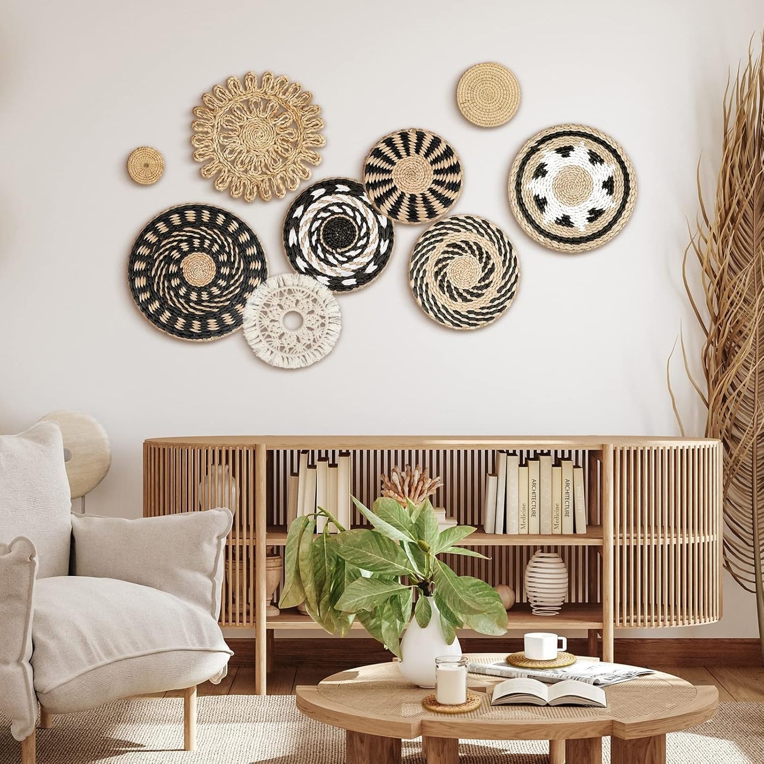 11PCS Boho Woven Wall Baskets Multi-Size Bulrush Farmhouse Decor rustic