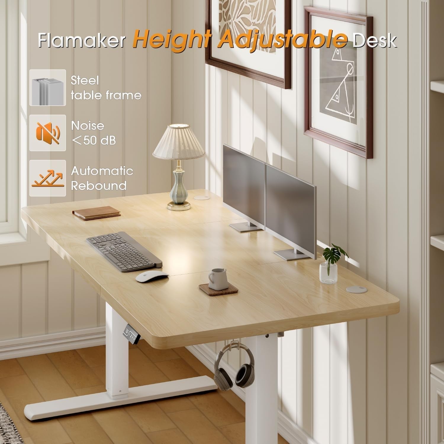 Electric Height Adjustable Desk 140x60cm | Sit Stand Office Table Beige