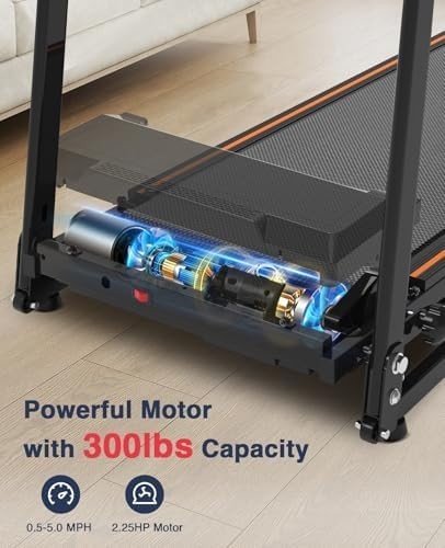 Foldable Walking Treadmill for Seniors 300lbs with Handrails & LED Display