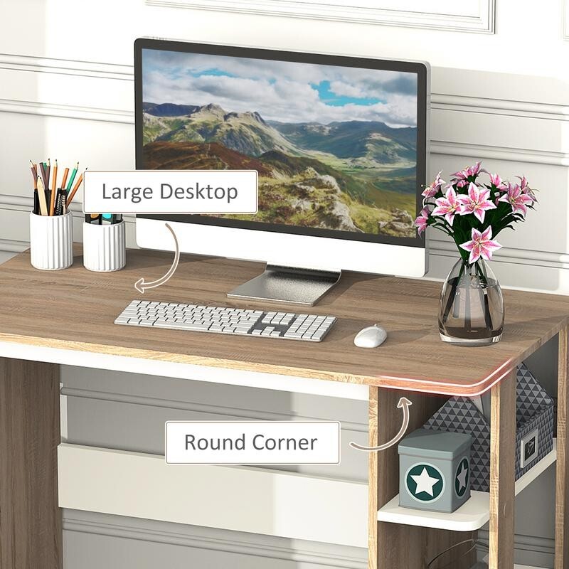 Work Desk with Shelves – Home Office Table 100cm Wide Study Desk White