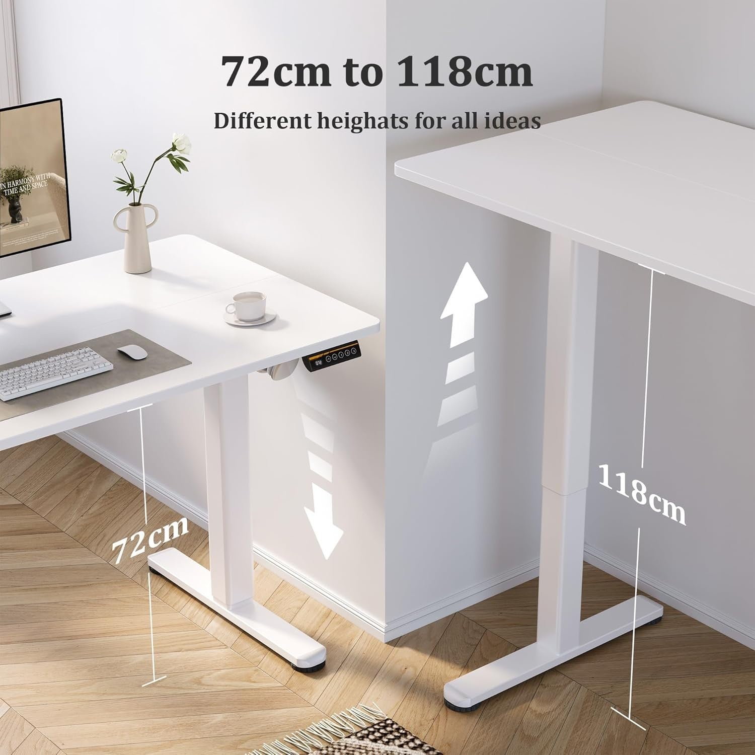 White Electric Standing Desk 100x60cm Adjustable Sit Stand Office Table