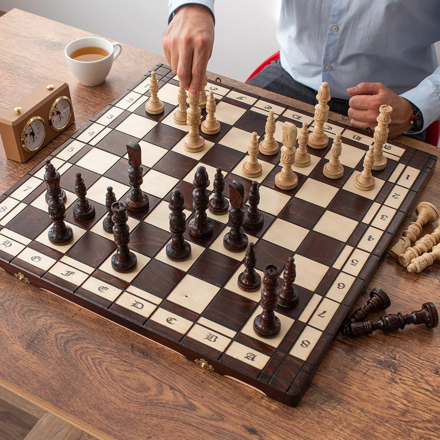 Extra Large 58cm Hand-Carved Wooden Chess Set | Luxury Sculpted Pieces | Foldabl