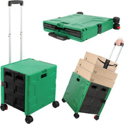 Foldable Rolling Shopping Trolley Cart Box 50Kg Portable w/ Lid Green