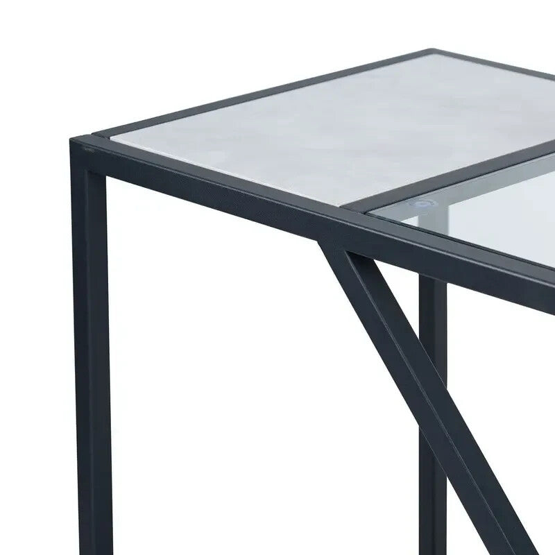 Modern Glass Console Table | 2 Tier Black Frame Entryway Shelf Unit