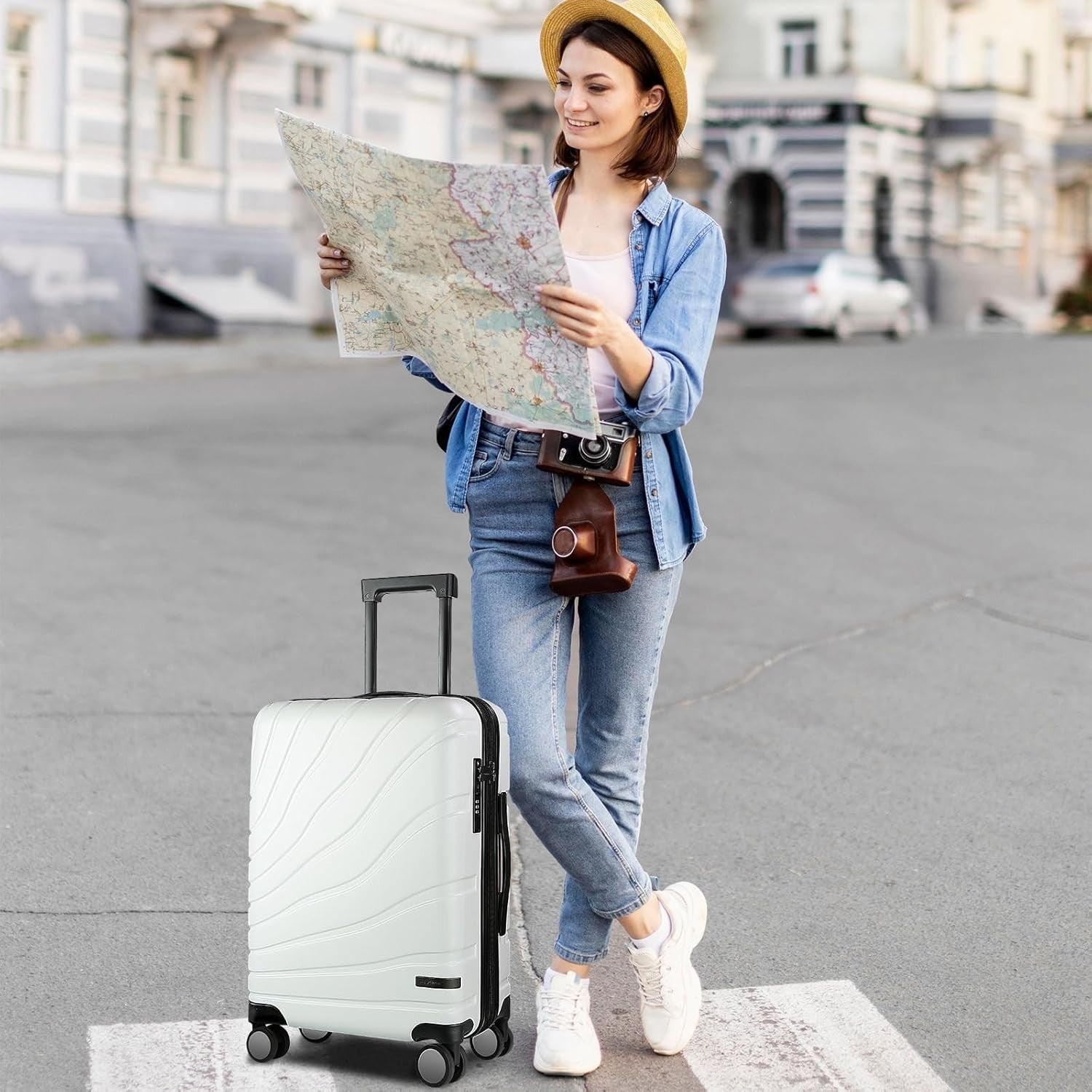 20 Inch Cabin Suitcase PC Hard Shell Expandable Spinner TSA Lock USB
