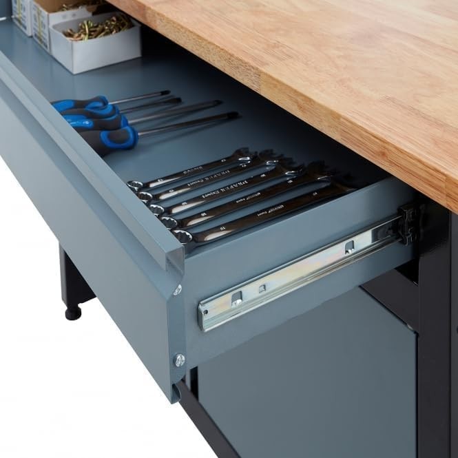120cm Garage Workbench 1 Drawer + Double Cupboard 300kg Load Solid Wood Top