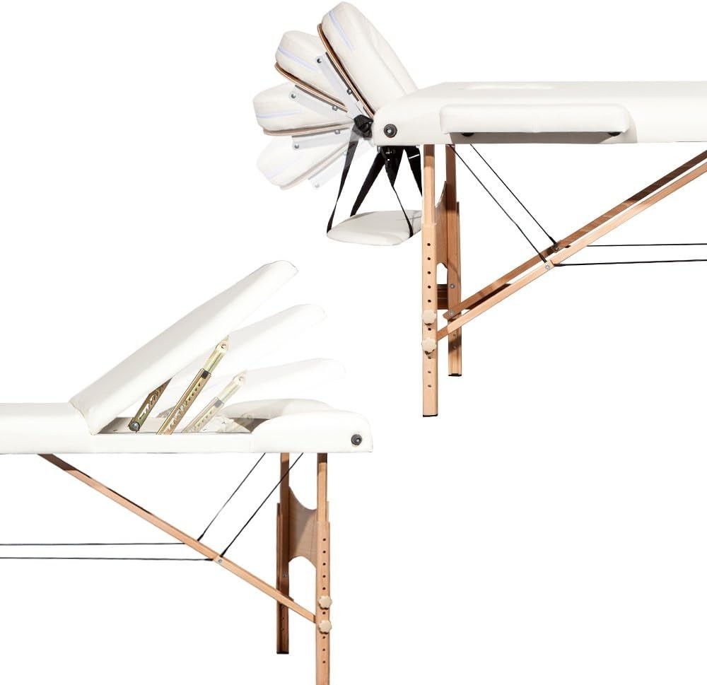 Portable 3 Section Massage Table Foldable Beauty Therapy Bed 60cm Beige White