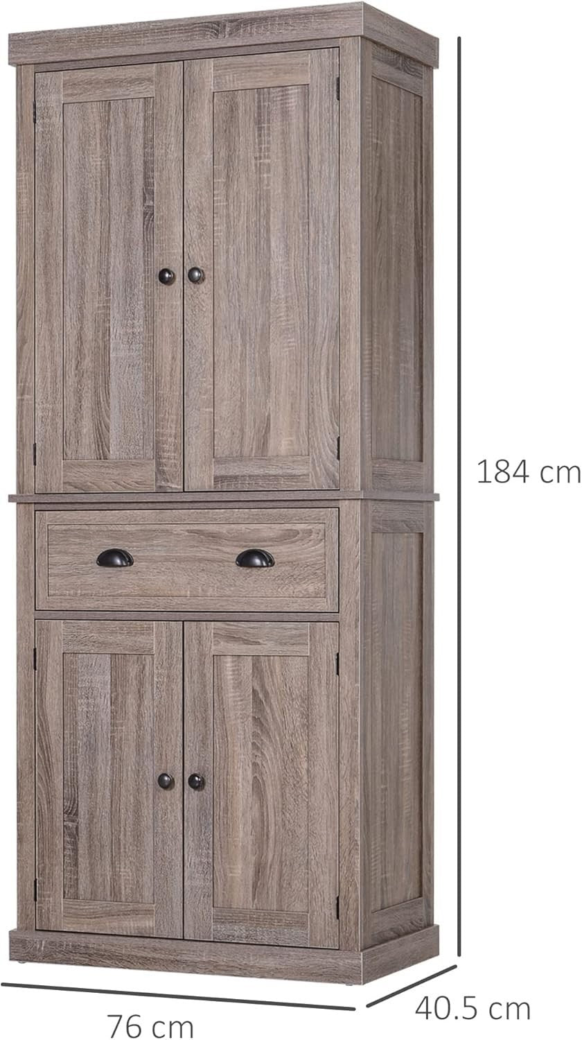 Dark Wood Tall Kitchen Cupboard 184cm Pantry Storage Cabinet Shelves