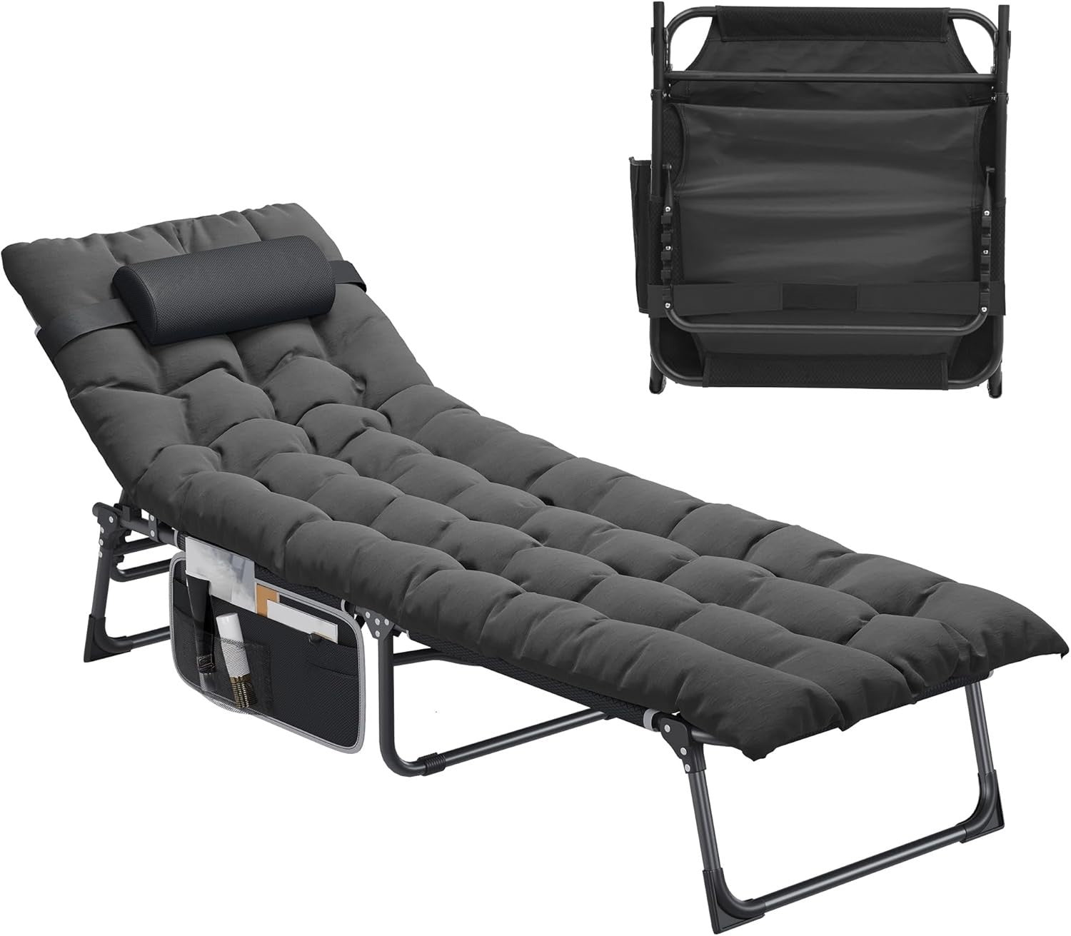 Folding Sun Lounger Recliner Bed w/ Cushion, 5-Position, Garden Camping
