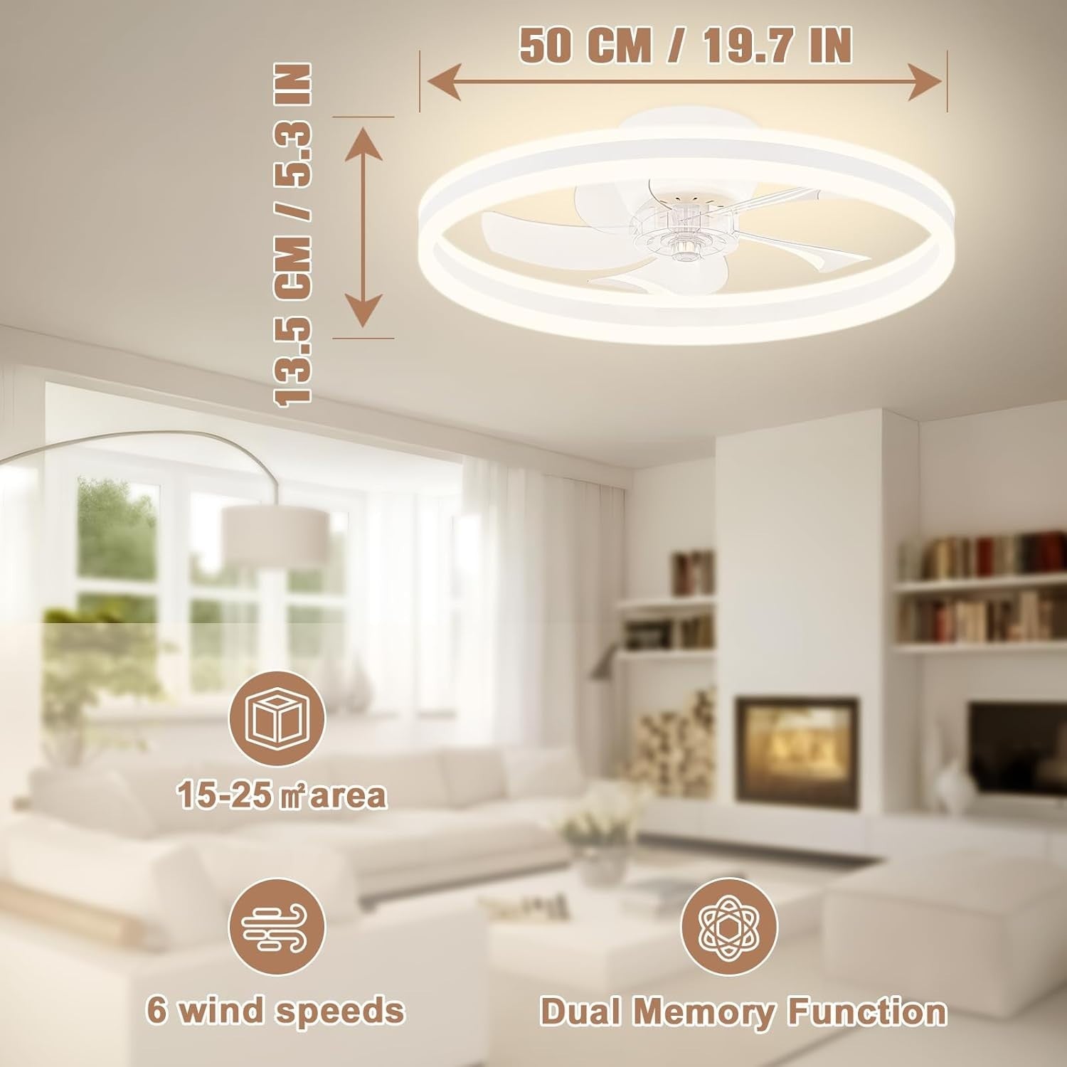 40cm Ceiling Fan with Light, Remote, 6 Speeds, Dimmable, Black