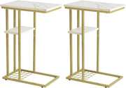 Set of 2 C-Shaped End Tables Marble White & Gold – Compact, Sturdy, Multi-Use