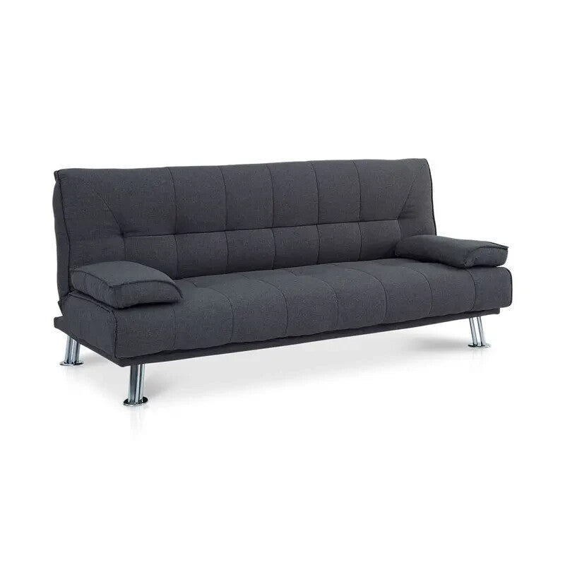 3 Seater Charcoal Sofa Bed Fabric Clic Clac Tufted Chrome Legs Modern Grey