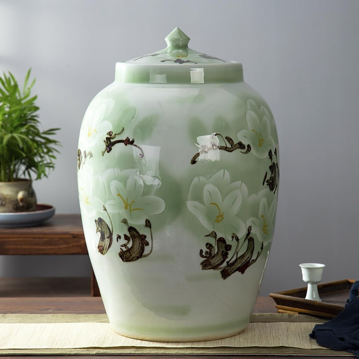 10KG Ceramic Rice Jar Chinese Style Storage Container with Lid