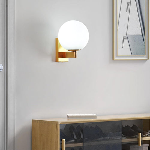 Modern Glass Globe Wall Light, Minimalist LED Sconce for Bedroom
