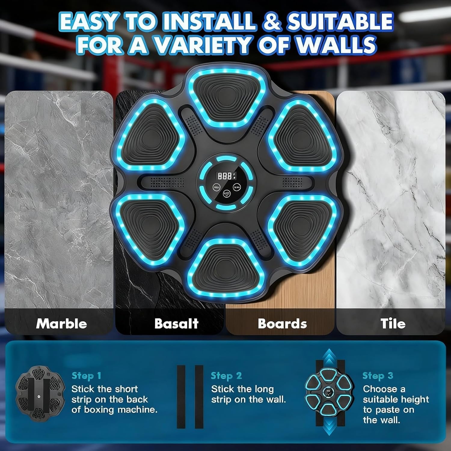 Music Boxing Machine Bluetooth LED Wall Mount Trainer Home Gym Fitness