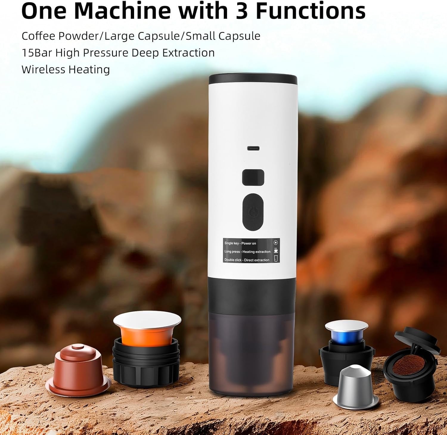 Portable Espresso Maker 15Bar Travel Coffee Machine Wireless Heating Digital Cup