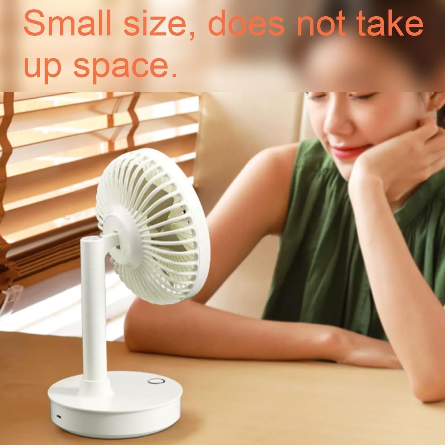 White Portable Table Fan – Lightweight USB Rechargeable 3-Speed Handheld Cooling