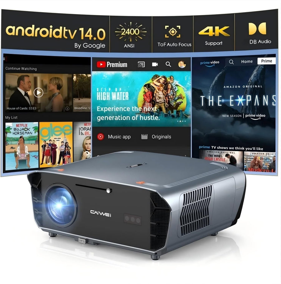 4K Smart Projector 2400 ANSI Google TV WiFi 6 Bluetooth HDR