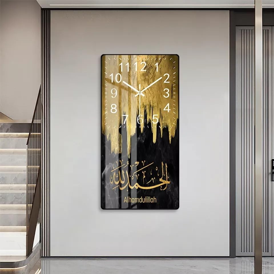 Modern Islamic Calligraphy Wall Clock Acrylic Art 50cm Luxury Gold Black Decor