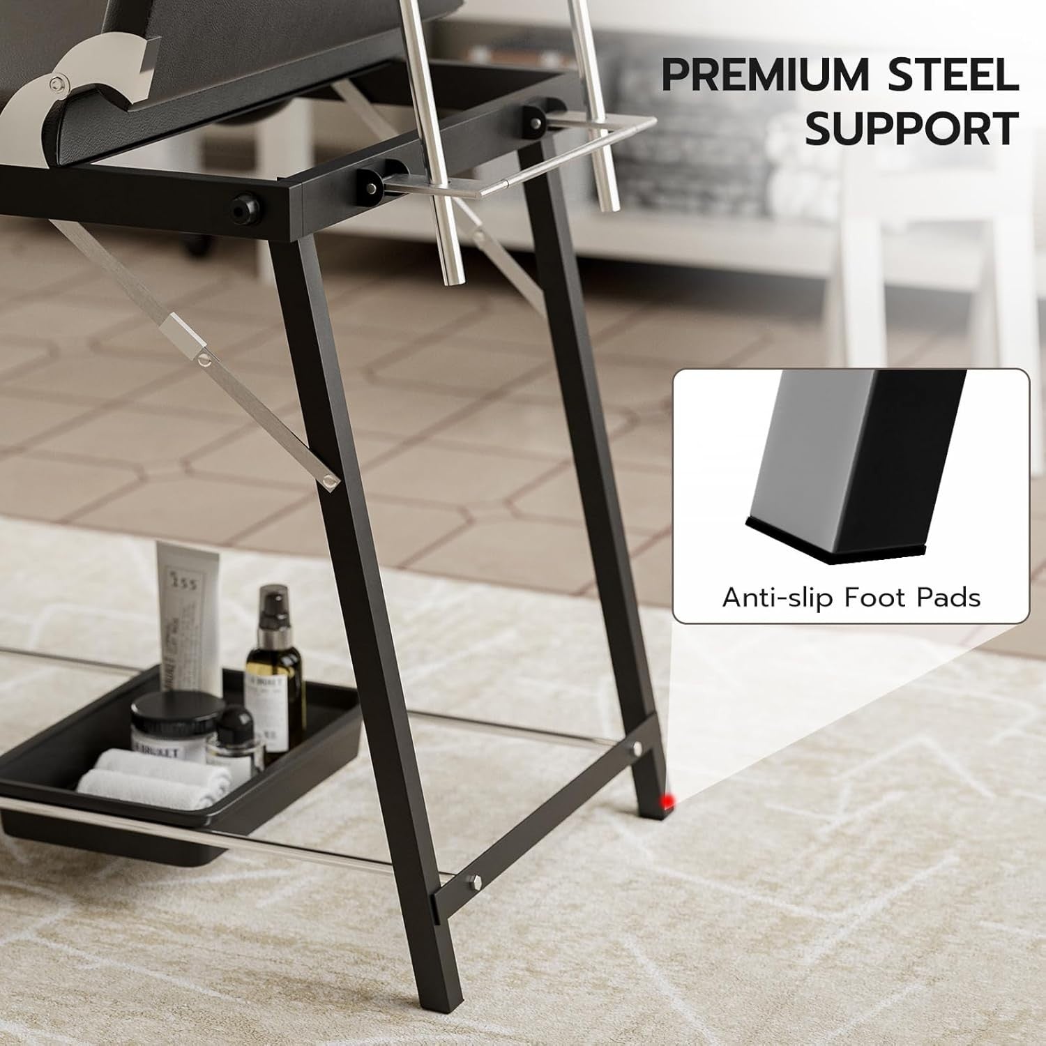 Portable 3-Section Massage Table Folding Beauty Spa Bed w/ Storage Tray Black