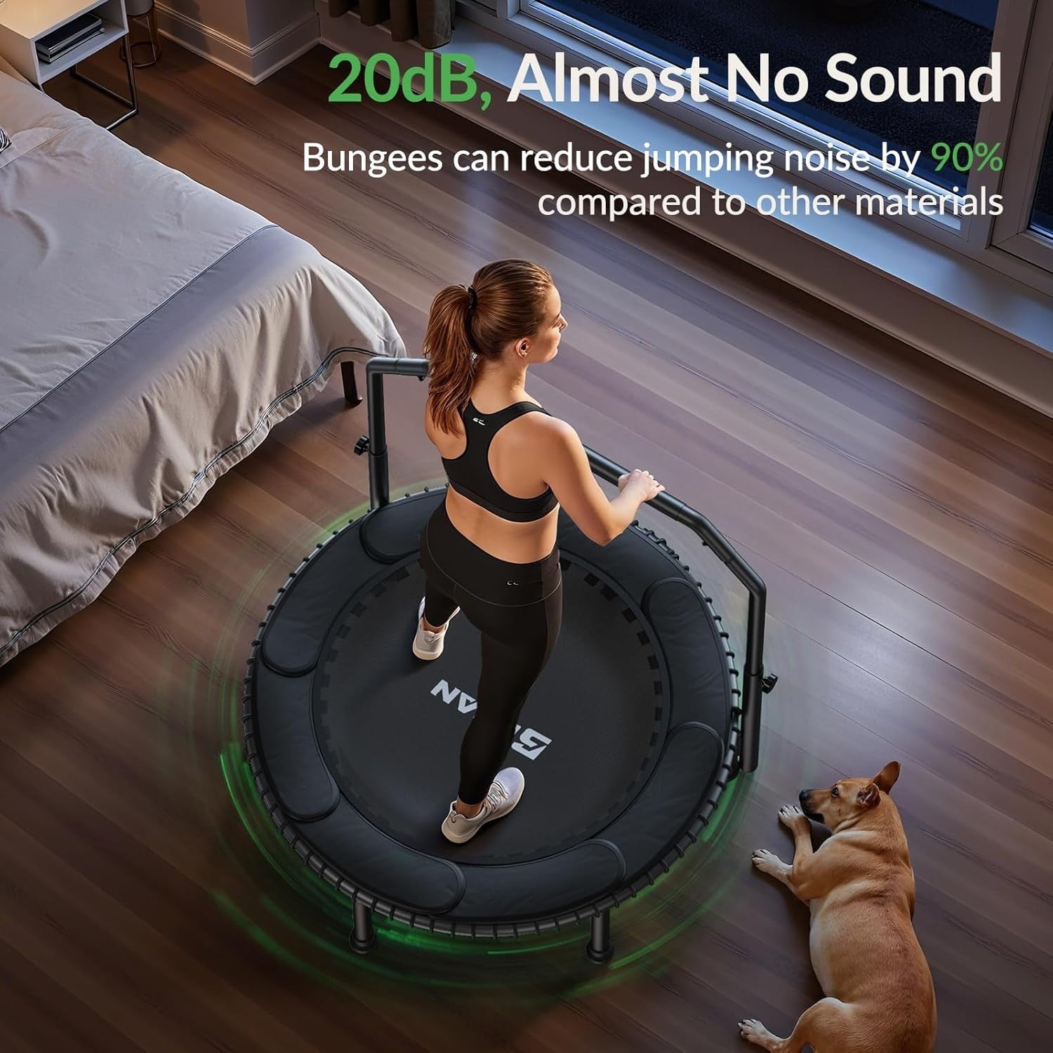 40in Foldable Rebounder Trampoline Adjustable Handle Silent 204KG