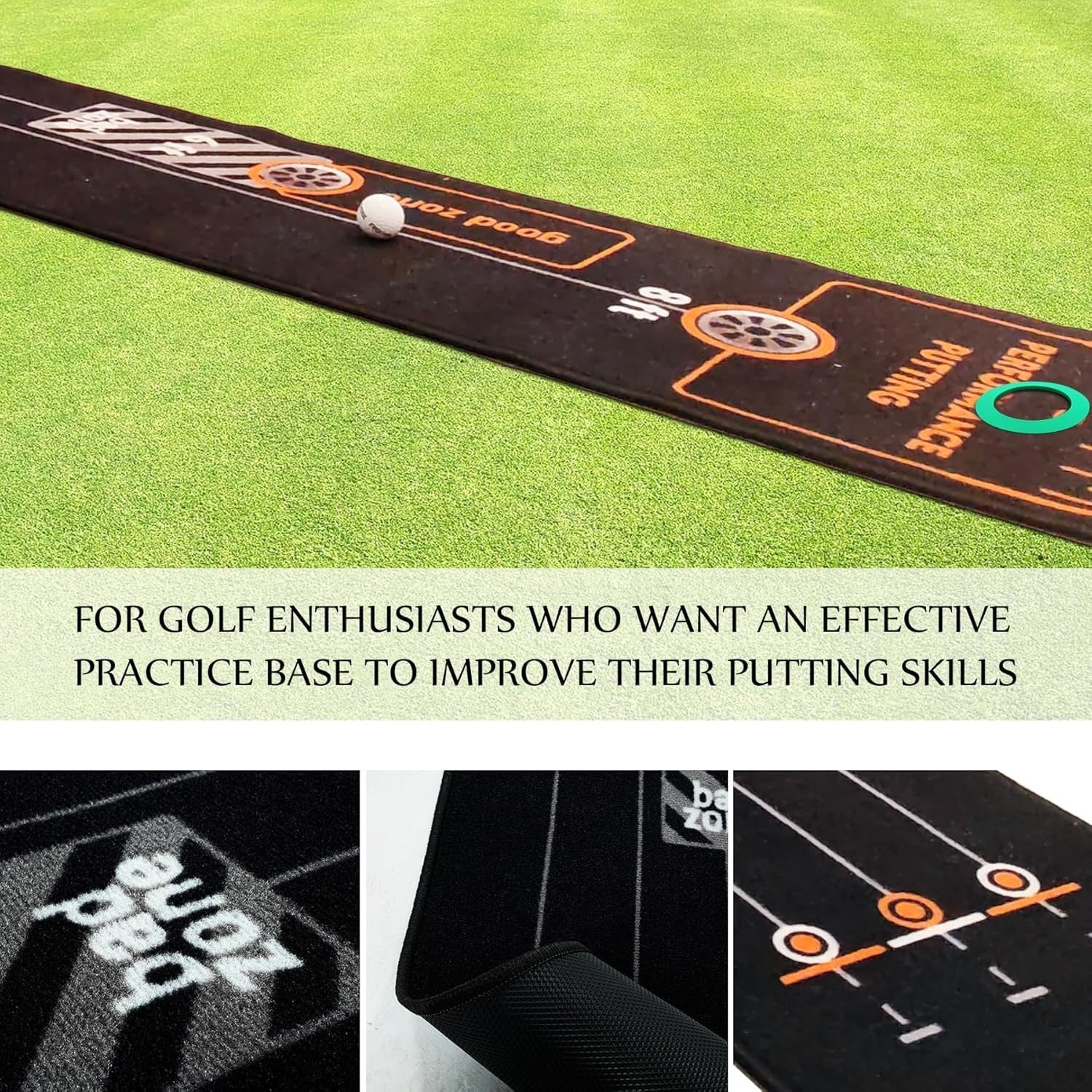 Indoor Golf Putting Mat 10ft Alignment Trainer Non Slip Practice Green