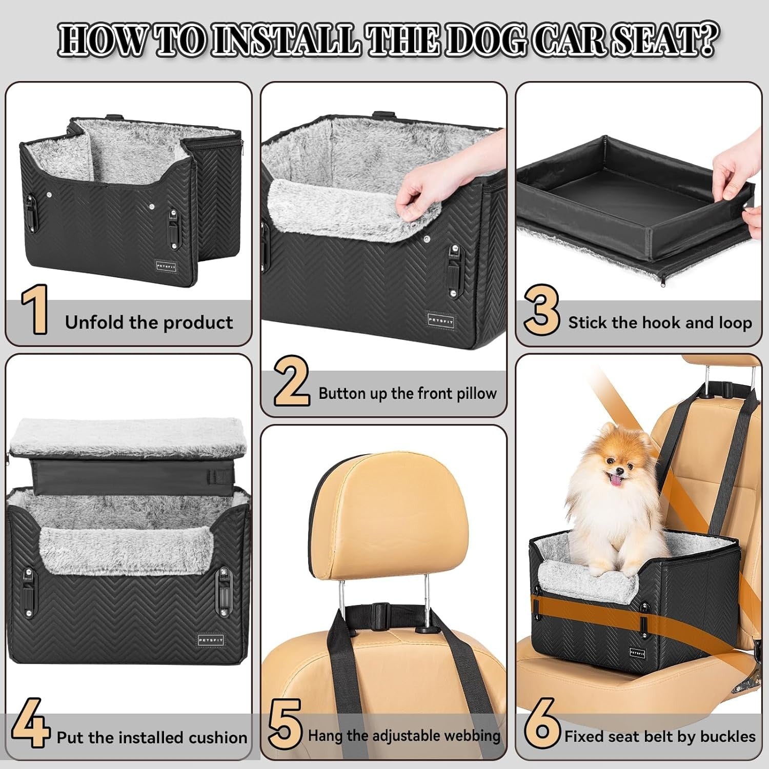 Small Dog Booster Car Seat Waterproof PU Leather Travel Bed Black