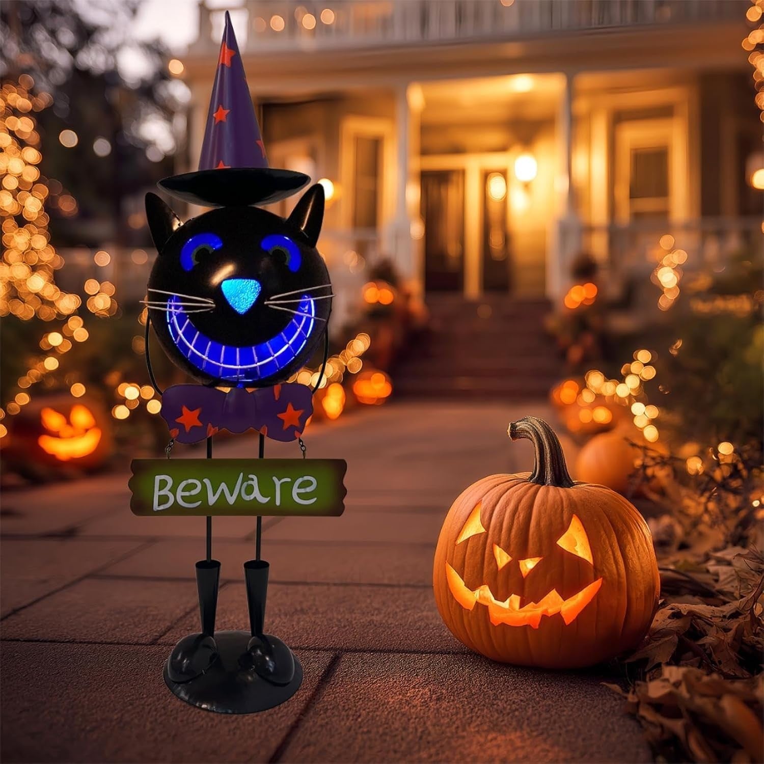 Solar Halloween Cat 60cm Metal LED Light-Up Statue Outdoor Spooky Yard Decor