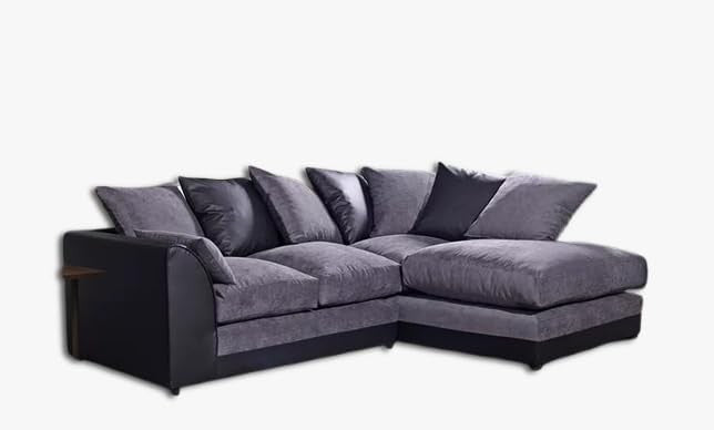 4 Seater Modular L Shape Sofa Black Leather Grey Chenille Corner Couch