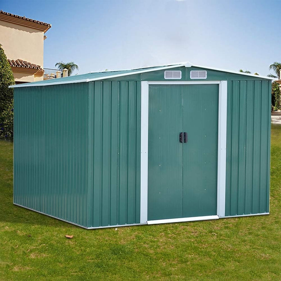Lockable 10x8ft Outdoor Metal Garden Shed Storage Tool House Green