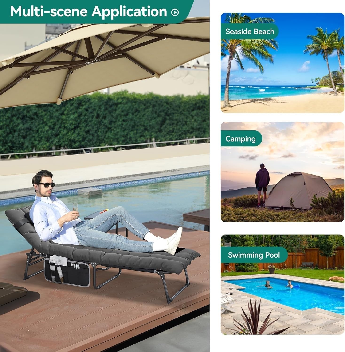 Adjustable Outdoor Sun Lounger Set with Cushions & Headrest - Patio Garden