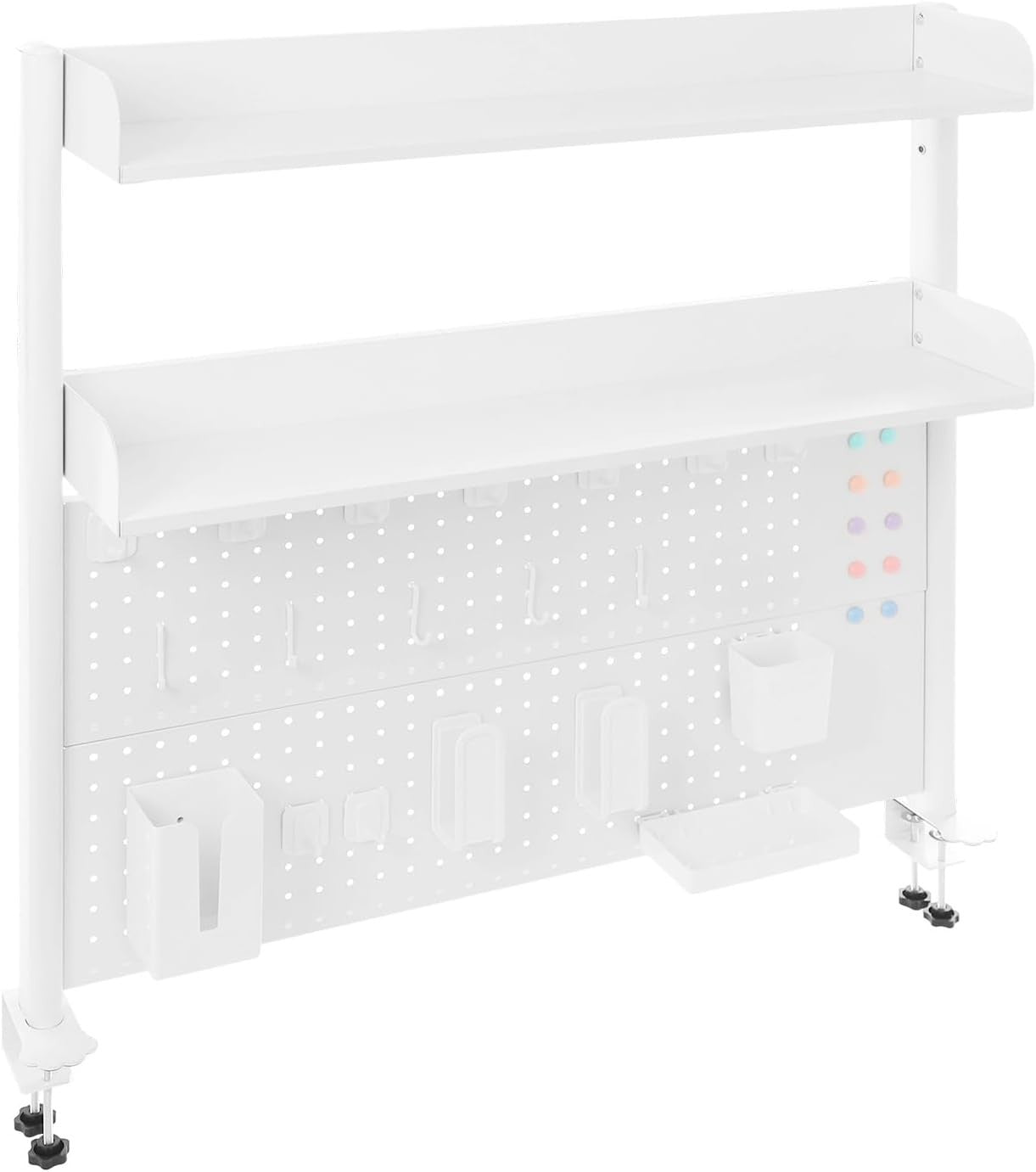 Clamp-On Desk Pegboard 100cm 2-Tier Shelf Desktop Organizer Privacy Panel