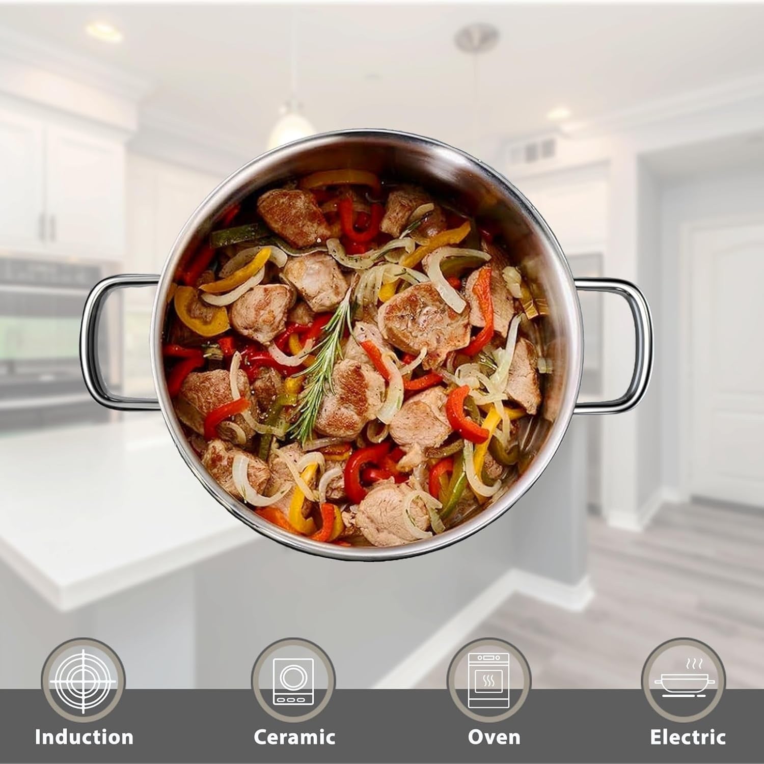6pcs Stainless Steel Cookware Set – Non Stick Pots & Pans with Glass Lids