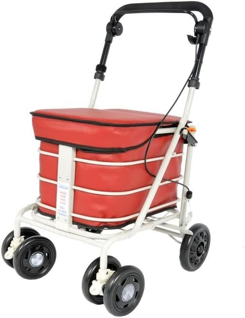 Shopping Trolley with Seat 25 Stone Swivel Wheels Compact Red