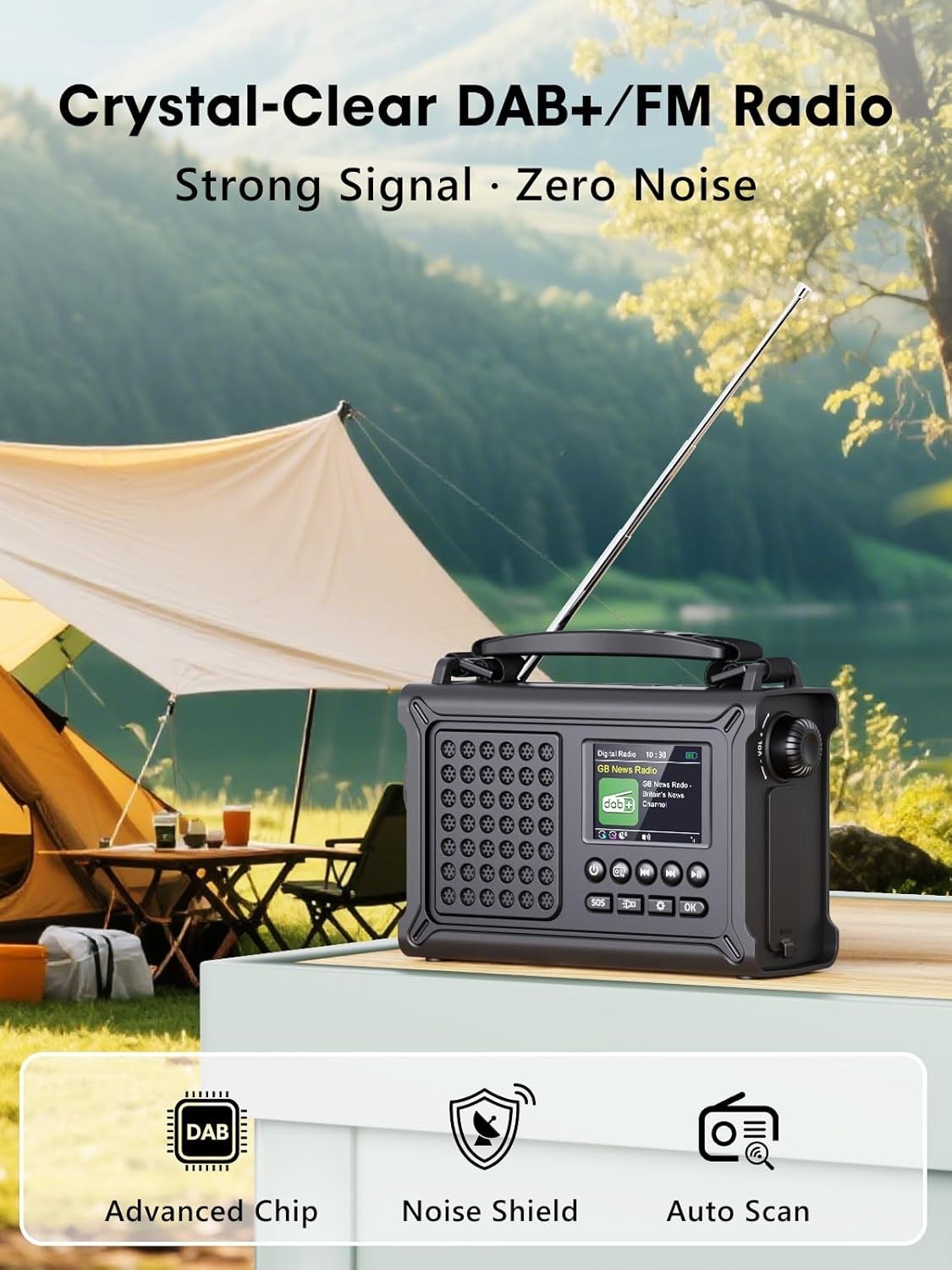 Emergency Wind-Up Solar DAB+/FM Radio with Bluetooth, Torch & 12000mAh