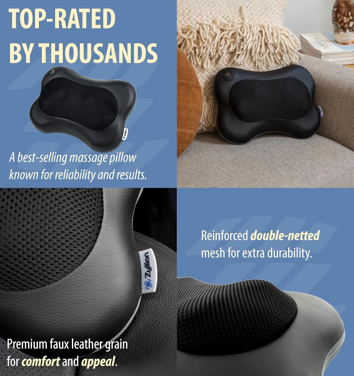 Heated Shiatsu Back Neck Massager Pillow – Deep Tissue Pain Relief