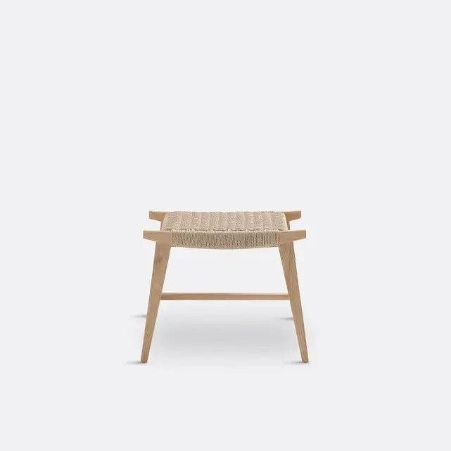 Oak Braided Stool | Handwoven Paper Cord Accent Seat for Table Height Use