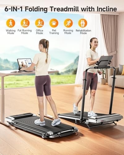 6-in-1 Folding Incline Treadmill 12KM/H Home Office Compact Walking Pad