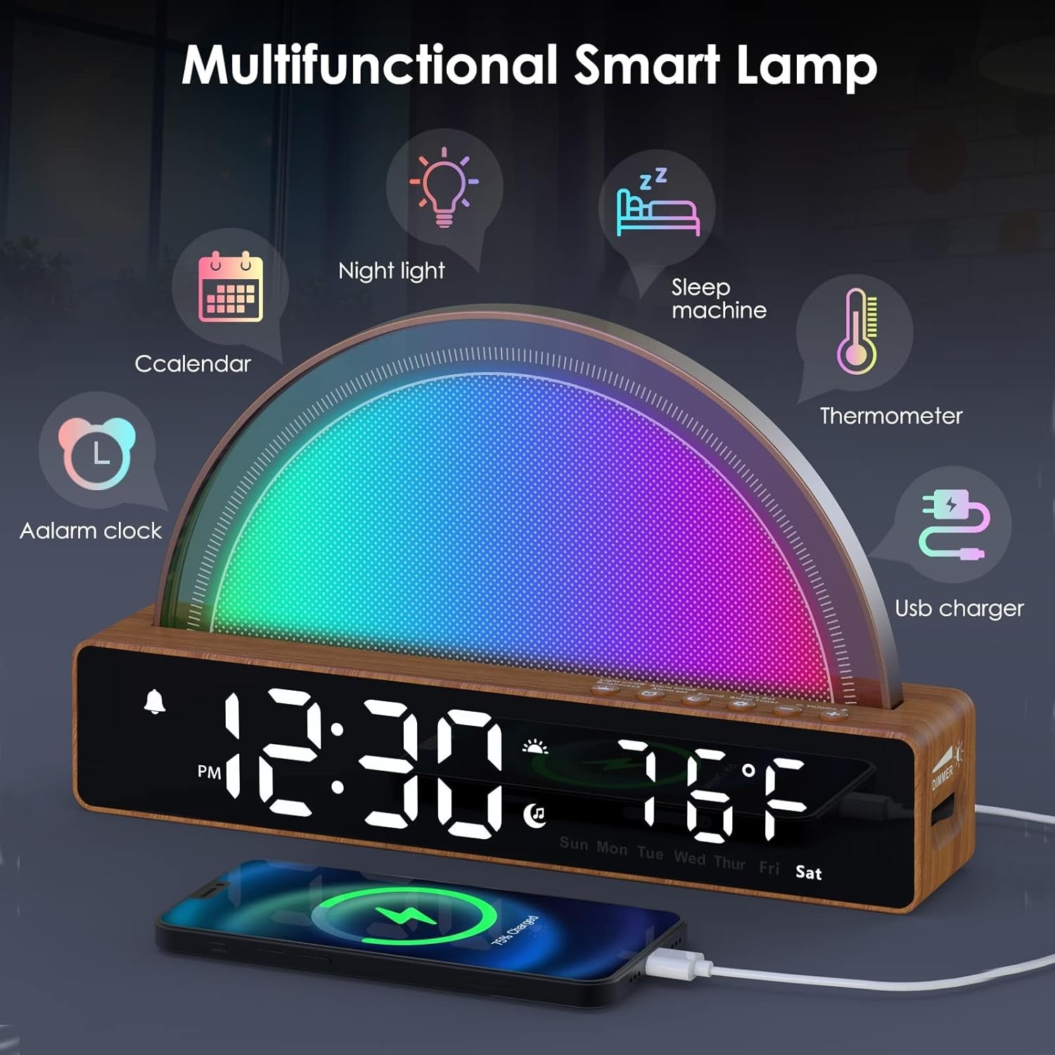 Sunrise Alarm Clock Wake Up Light Dawn Simulator USB Charger Night Lamp