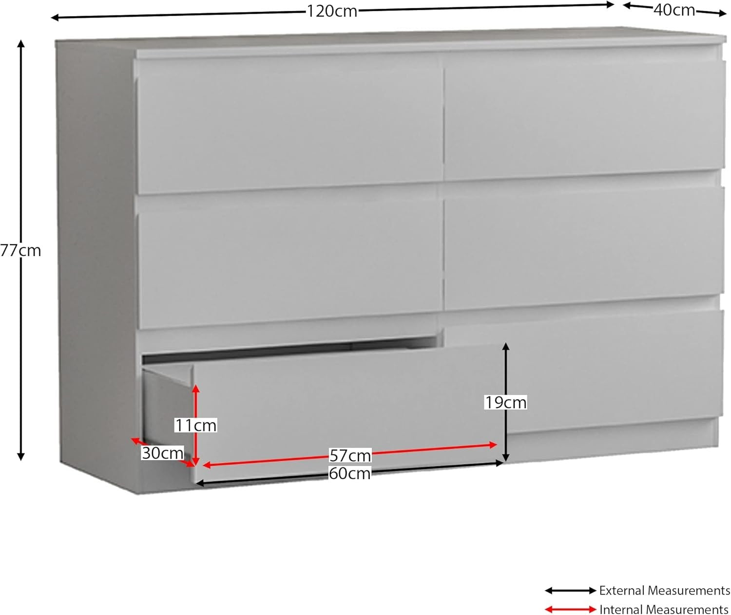 White Chest of 6 Drawers Modern Bedroom Storage Unit Wooden Cabinet