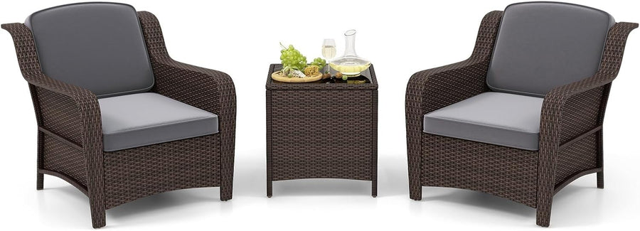 Rattan Garden Bistro Set 3PC Outdoor Patio Chairs Table Small Space