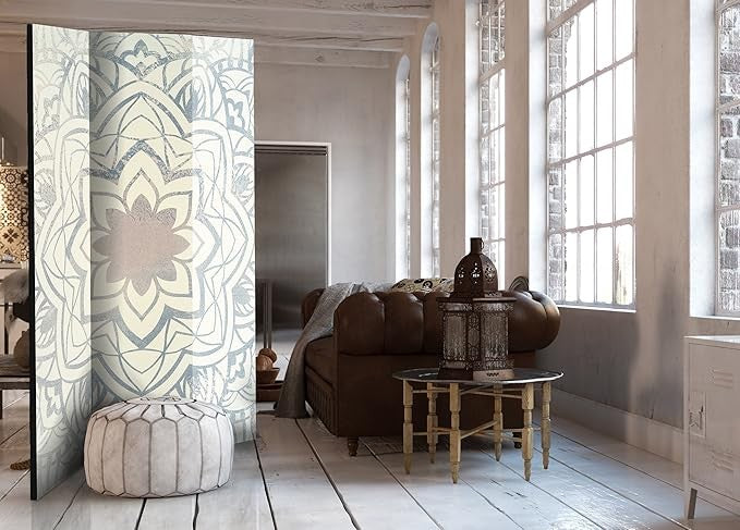 Elegant Light Mandala 3-Panel Folding Privacy Screen Divider 135x172cm