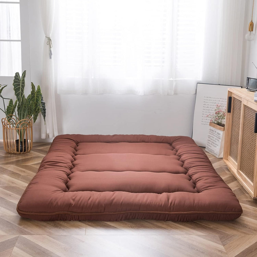 Coffee Foldable Futon Mattress | Thick Quilted Floor Sleeping Pad, Portable