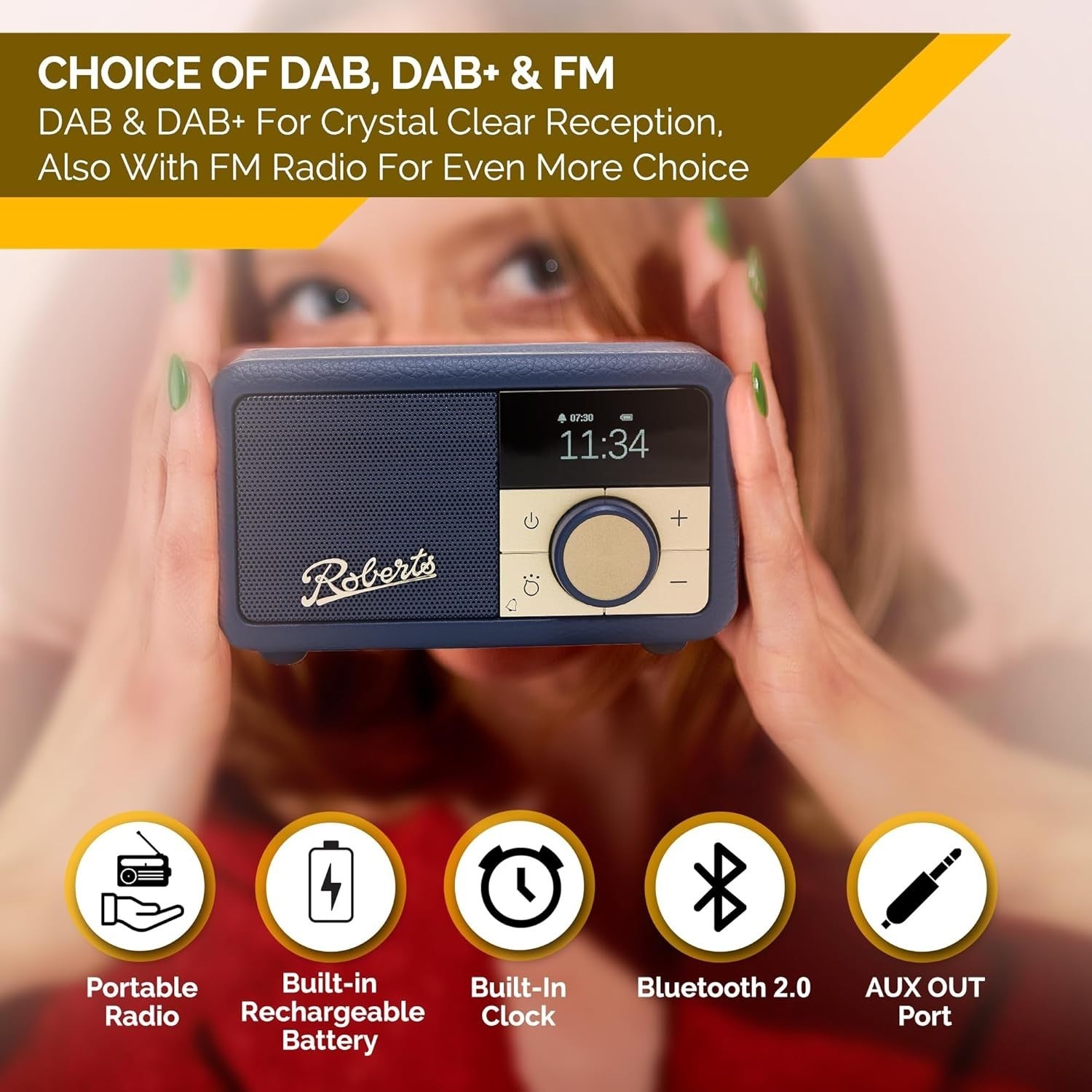 Portable FM DAB/DAB+ Digital Radio Bluetooth Speaker Midnight Blue