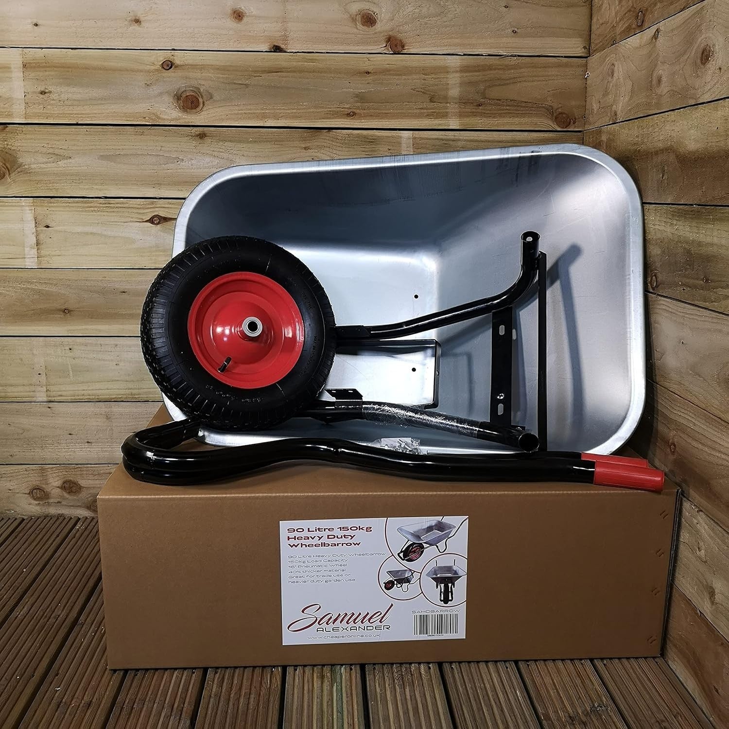 90L Galvanised Wheelbarrow – Metal Tub w/ Pneumatic Tyre & Steel Frame 150kg