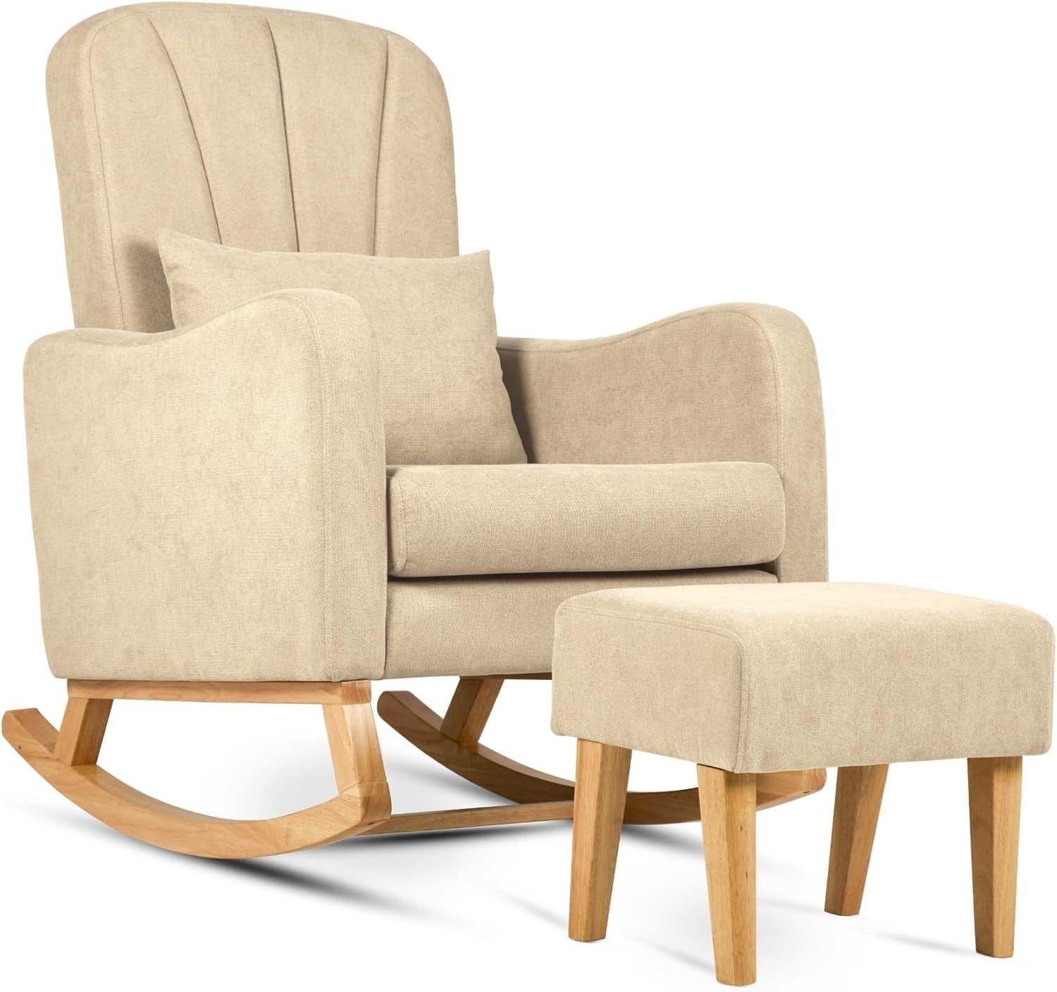Rocking Nursing Chair & Footstool Set for Feeding & Relaxation, Beige, Comfy