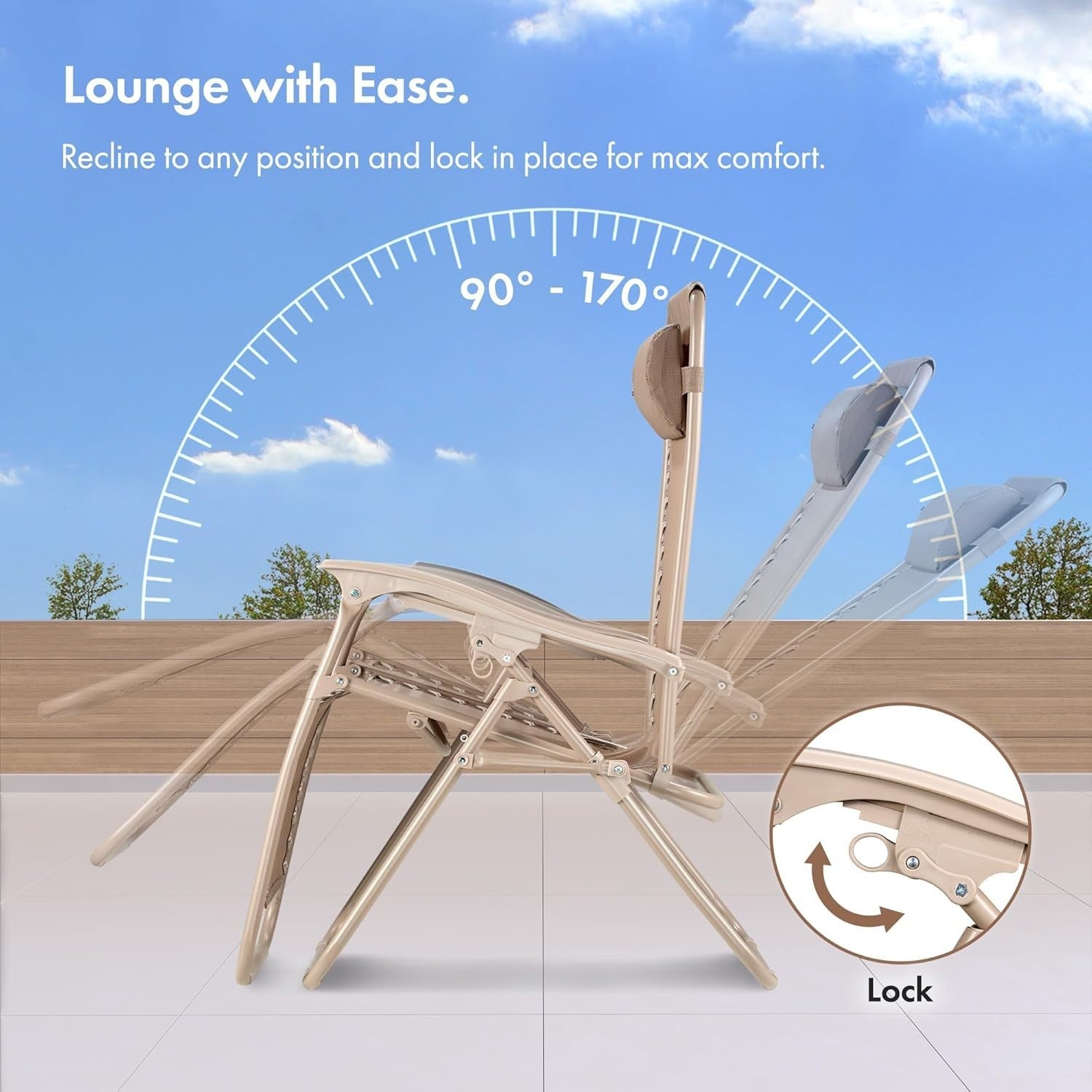 Reclining Zero Gravity Outdoor Sun Loungers 2-Pack Folding Patio Chairs